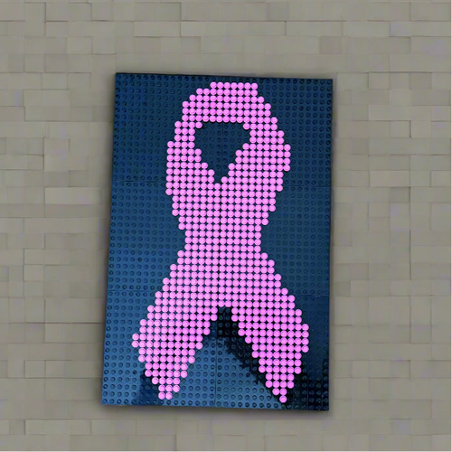 Breast Cancer Awareness Ribbon Pixel Art Mosaic with Lego Compatible Parts