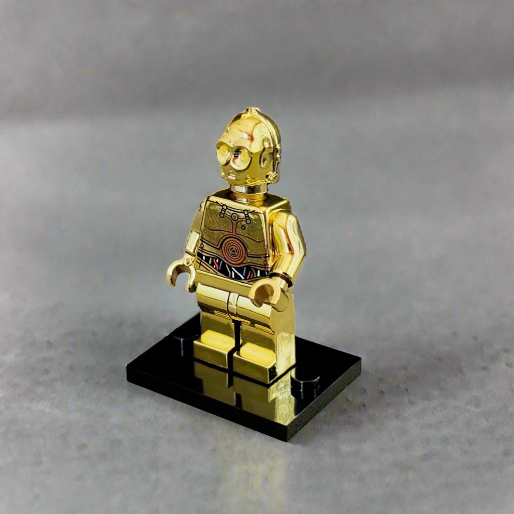C-3PO Electroplated Gold Chrome – Custom Brick Compatible Minifigure