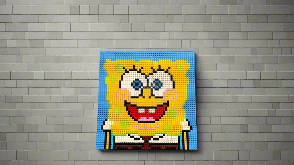 Handmade SpongeBob Brick Mosaic | 48x48 LEGO-Compatible Portrait | Unique Wall Art | Custom Brick Display | Bold Pop Culture Decor