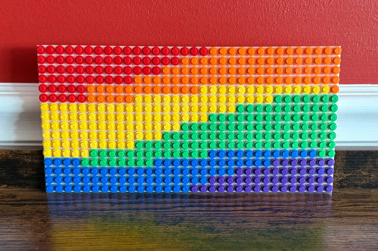 Mini Wavy Pride Flag Pixel Art | 32x16 LEGO-Compatible Brick Mosaic | LGBTQ+ Handmade Wall Decor | Small Rainbow Brick Art