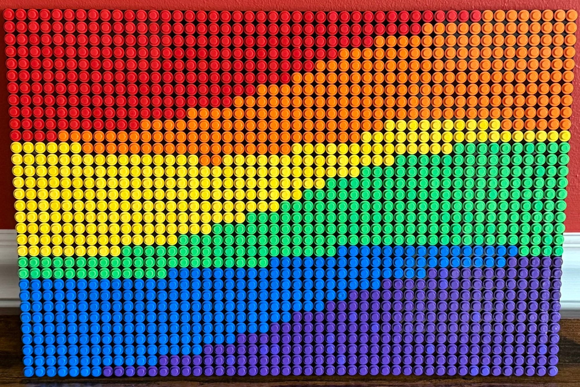 Wavy Pride Flag Pixel Art | 32x48 LEGO-Compatible Brick Mosaic | LGBTQ+ Handmade Wall Art | Rainbow Brick Decor
