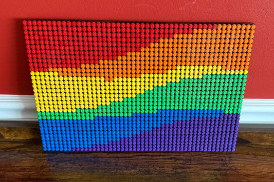 Wavy Pride Flag Pixel Art | 32x48 LEGO-Compatible Brick Mosaic | LGBTQ+ Handmade Wall Art | Rainbow Brick Decor