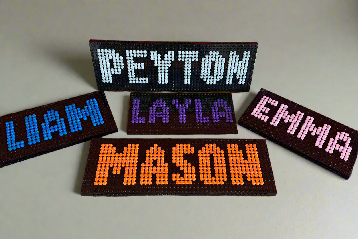 Custom Name Brick Mosaic | Personalized LEGO-Compatible Wall Art |  Handmade Pixel Name Sign | Choose Your Colors