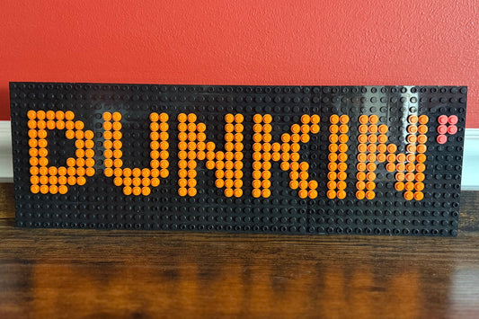 Dunkin Logo Pixel Art | 48x16 Brick Mosaic | Handmade LEGO-Compatible Sign | Coffee Shop Wall Art | Bold Modern Decor