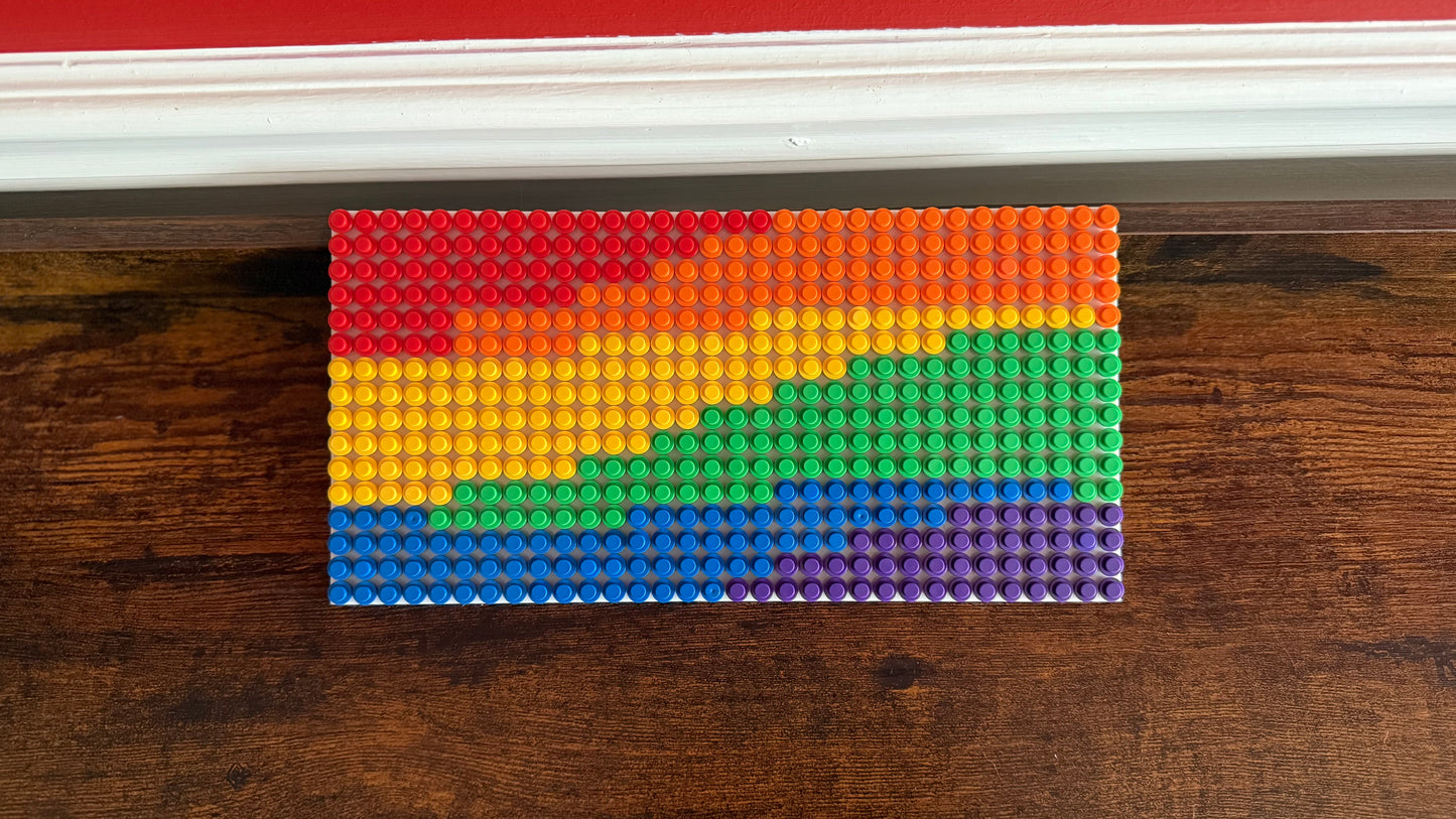 Mini Wavy Pride Flag Pixel Art | 32x16 LEGO-Compatible Brick Mosaic | LGBTQ+ Handmade Wall Decor | Small Rainbow Brick Art