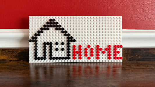 “Home” Pixel Art Sign | 32x16 LEGO-Compatible Brick Mosaic | House Icon Wall Art | Handmade Brick Decor | Minimalist Home Gift