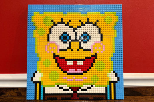 Handmade SpongeBob Brick Mosaic | 48x48 LEGO-Compatible Portrait | Unique Wall Art | Custom Brick Display | Bold Pop Culture Decor
