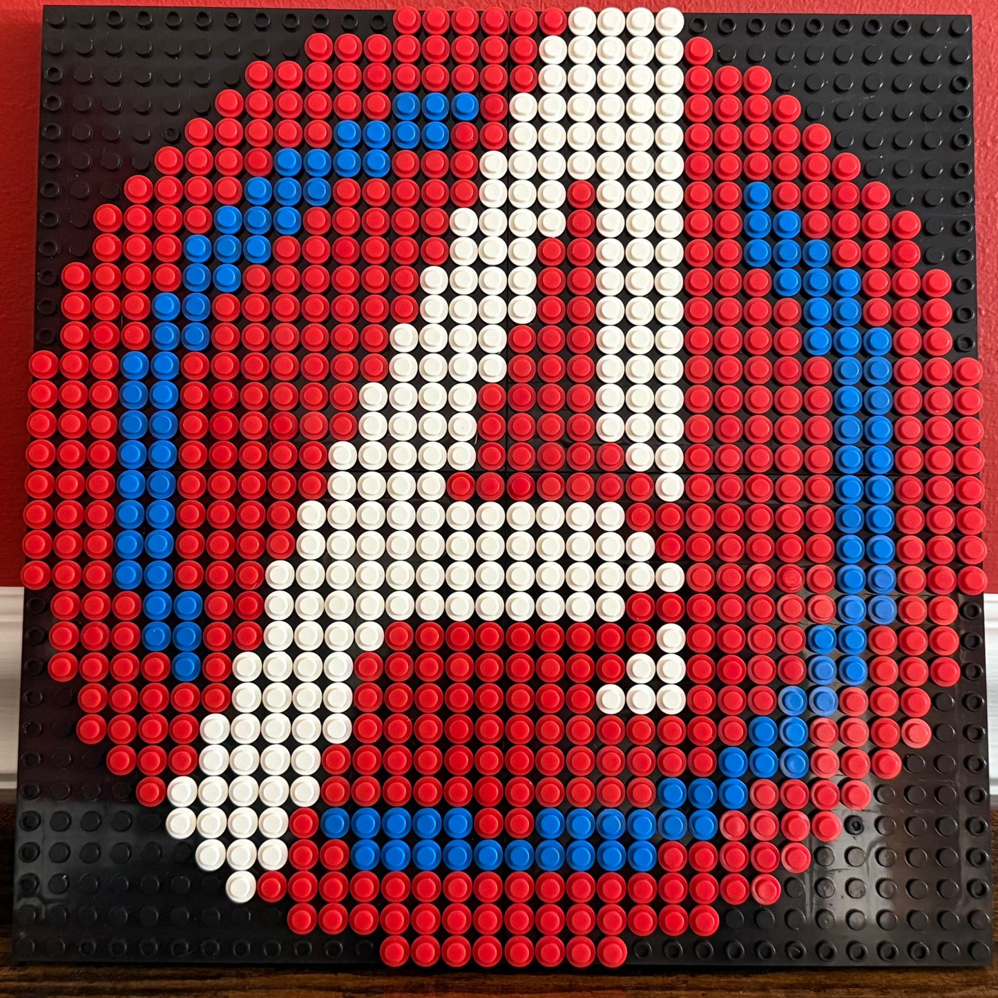 Avengers Logo Pixel Art | 32x32 LEGO-Compatible Mosaic | Superhero Wall Art | Red, White & Blue | Handmade Brick Decor