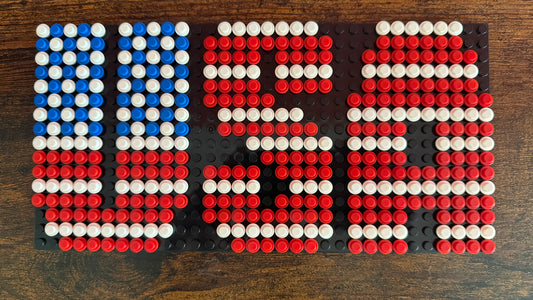 Build-It-Yourself DIY USA Flag Brick Sign Kit – 32x16 Studs | Red, White & Blue Mosaic on Black Base