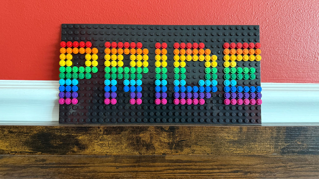 Build-It-Yourself DIY Pride Pixel Art Sign Kit – 32x16 Studs | Rainbow Mosaic on Black Base