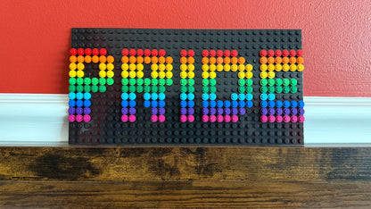 Build-It-Yourself DIY Pride Pixel Art Sign Kit – 32x16 Studs | Rainbow Mosaic on Black Base