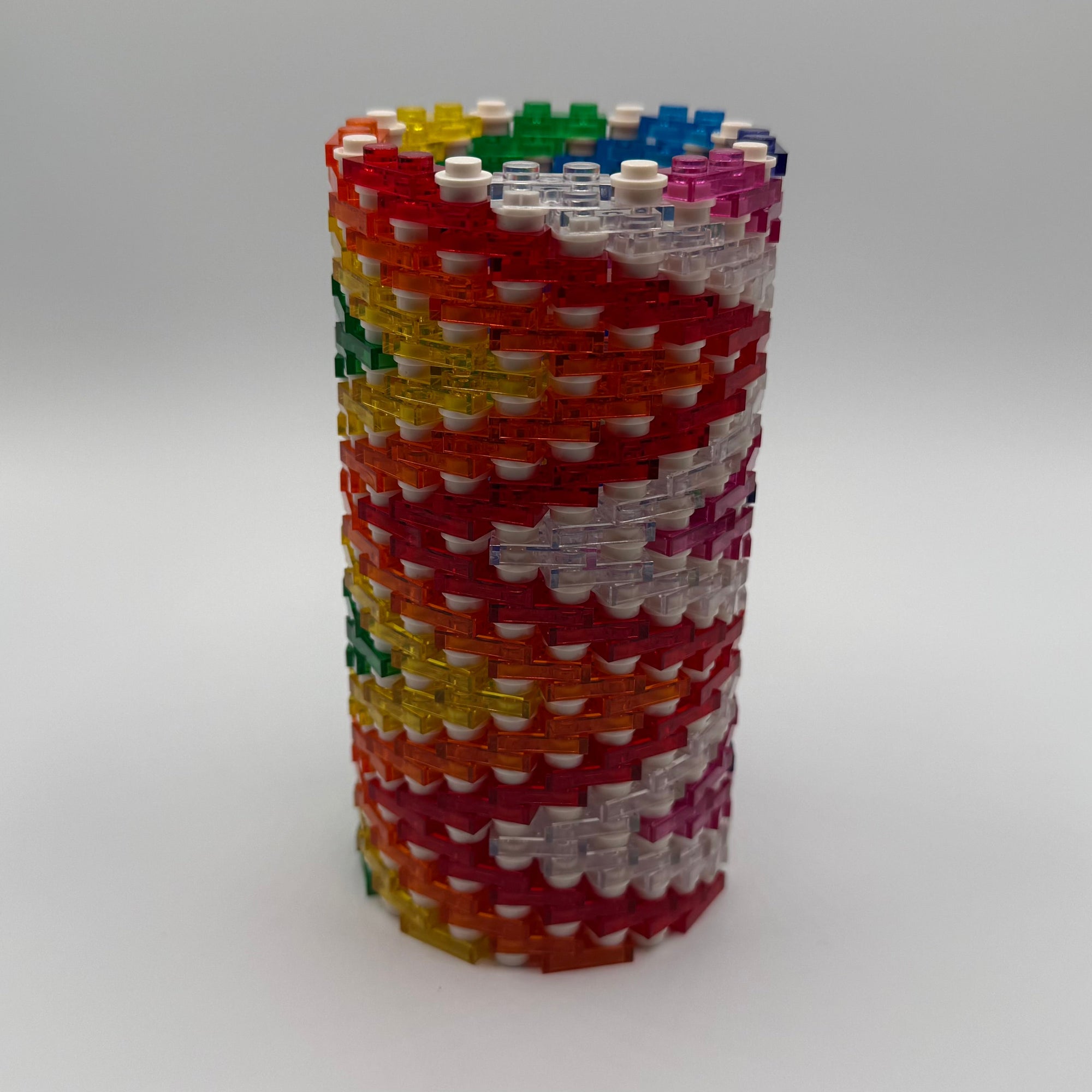 Semi-Transparent Rainbow Zig Zag Skinny Modular Vase – Built with LEGO®-Compatible Bricks