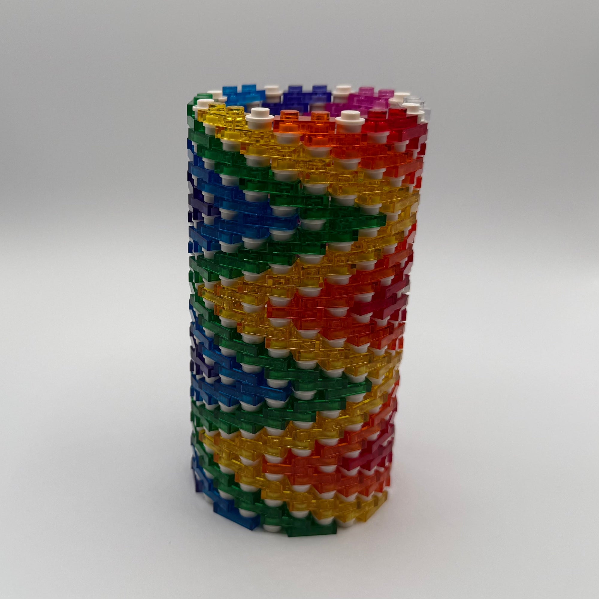Semi-Transparent Rainbow Zig Zag Skinny Modular Vase – Built with LEGO®-Compatible Bricks