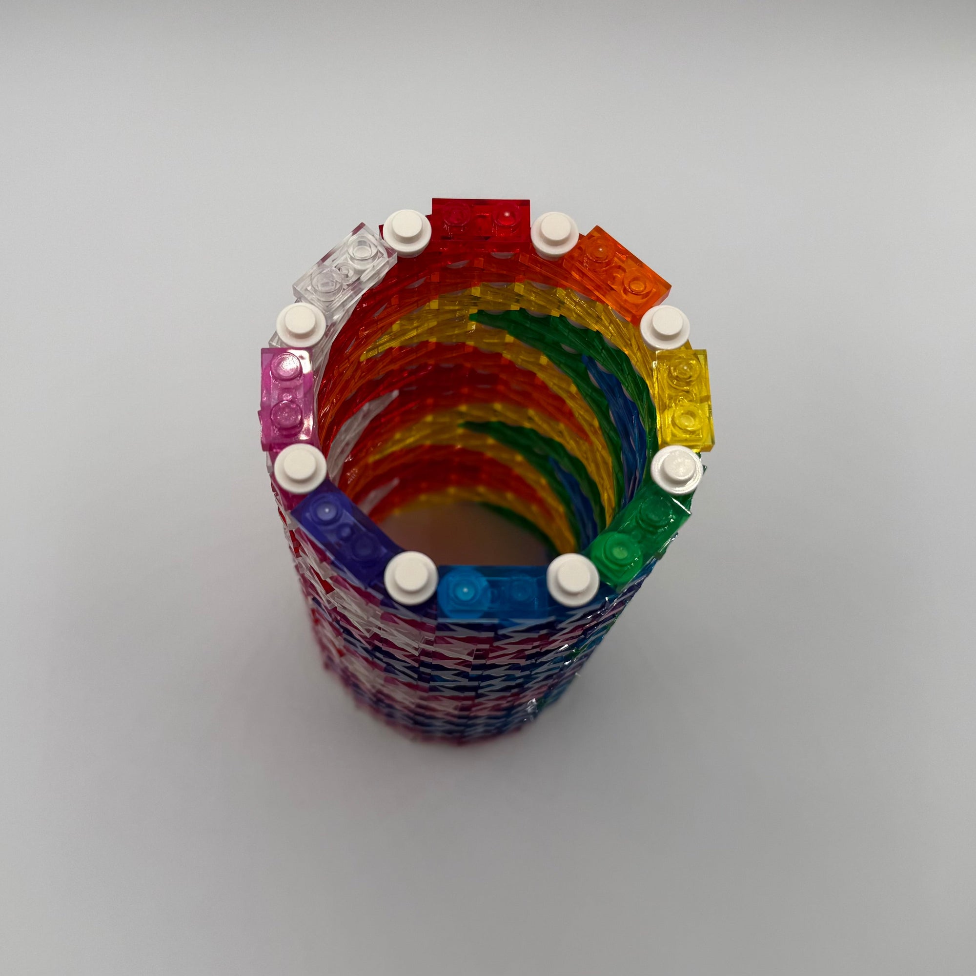 Semi-Transparent Rainbow Zig Zag Skinny Modular Vase – Built with LEGO®-Compatible Bricks