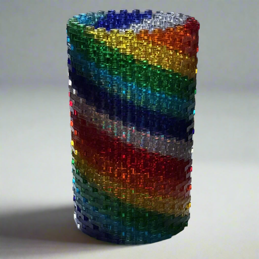 Rainbow Swirl Small Modular Vase – Built with LEGO®-Compatible Transparent Bricks