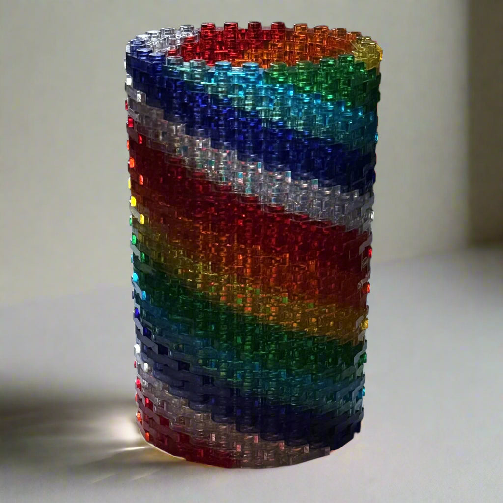 Rainbow Swirl Small Modular Vase – Built with LEGO®-Compatible Transparent Bricks