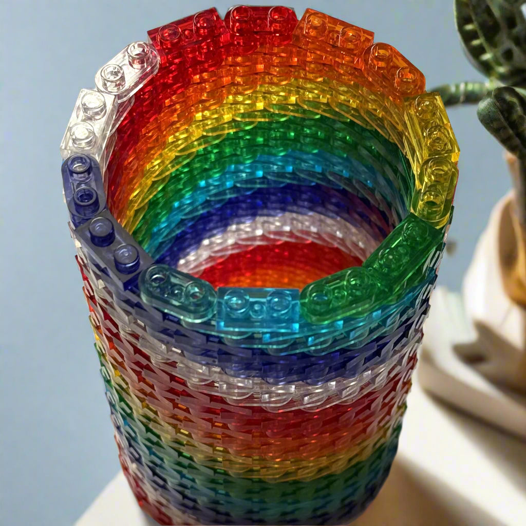 Rainbow Swirl Small Modular Vase – Built with LEGO®-Compatible Transparent Bricks