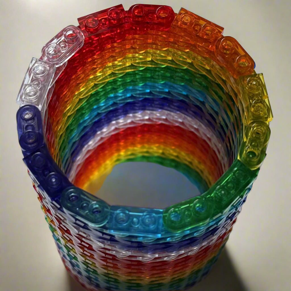 Rainbow Swirl Small Modular Vase – Built with LEGO®-Compatible Transparent Bricks