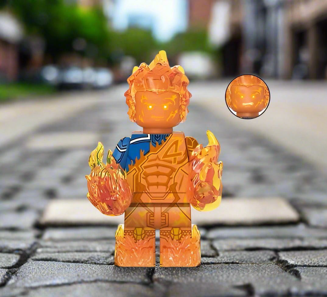 Human Torch on Fire Fantastic 4 Custom Minifigure