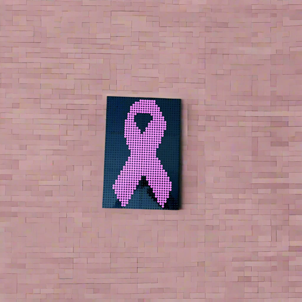 Breast Cancer Awareness Ribbon Pixel Art Mosaic with Lego Compatible Parts
