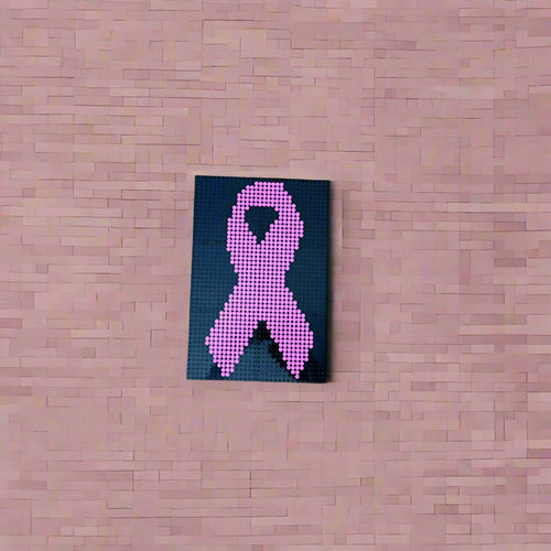Breast Cancer Awareness Ribbon Pixel Art Mosaic with Lego Compatible Parts