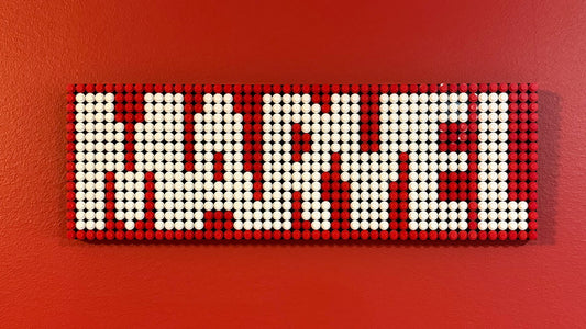 Marvel Logo Pixel Art | LEGO-Compatible Brick Mosaic | Superhero Wall Decor | Handmade 15"x5" Brick Sign