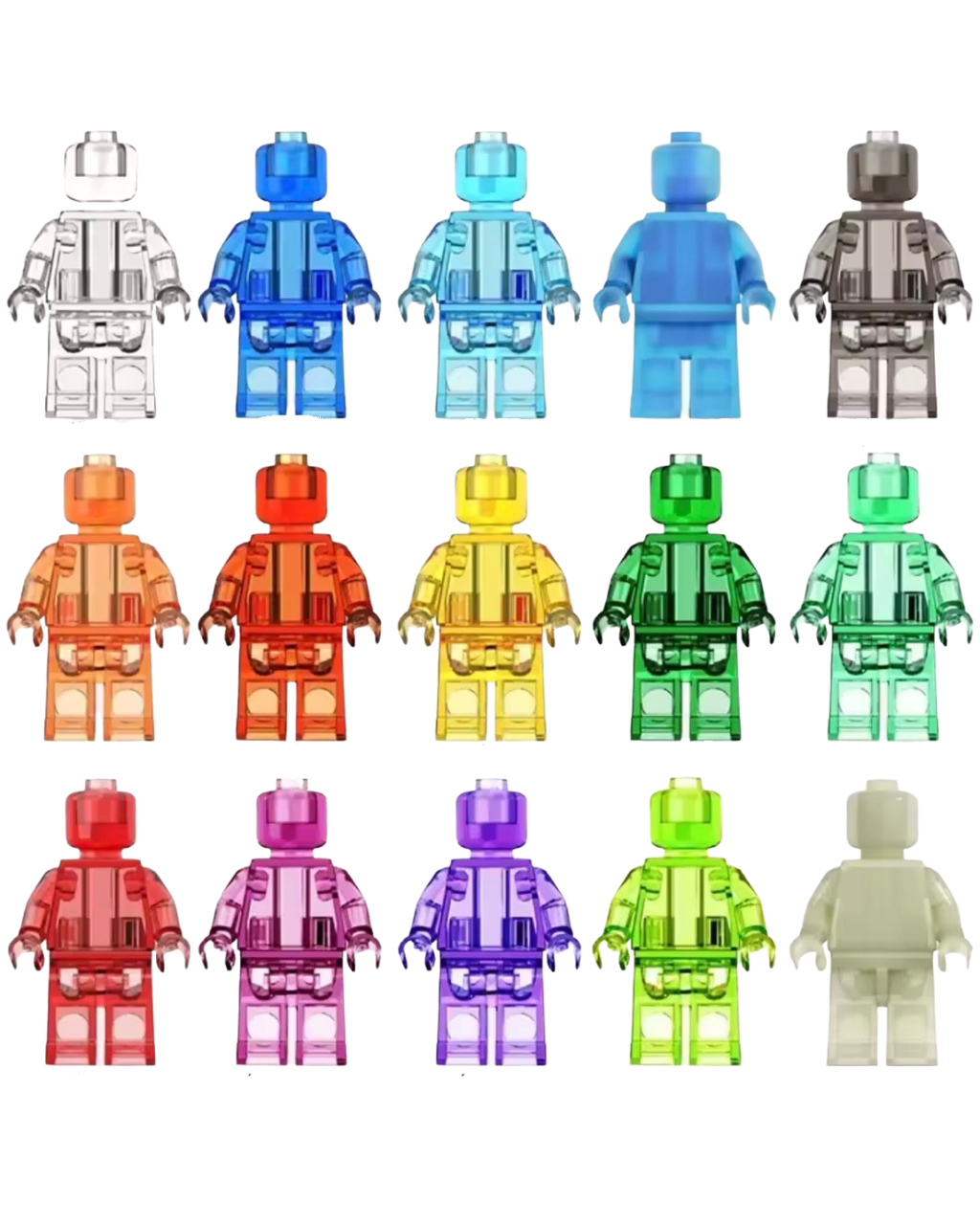 Set of 15 Transparent & Opaque Minifigures (Adult Builds & Display-Grade)