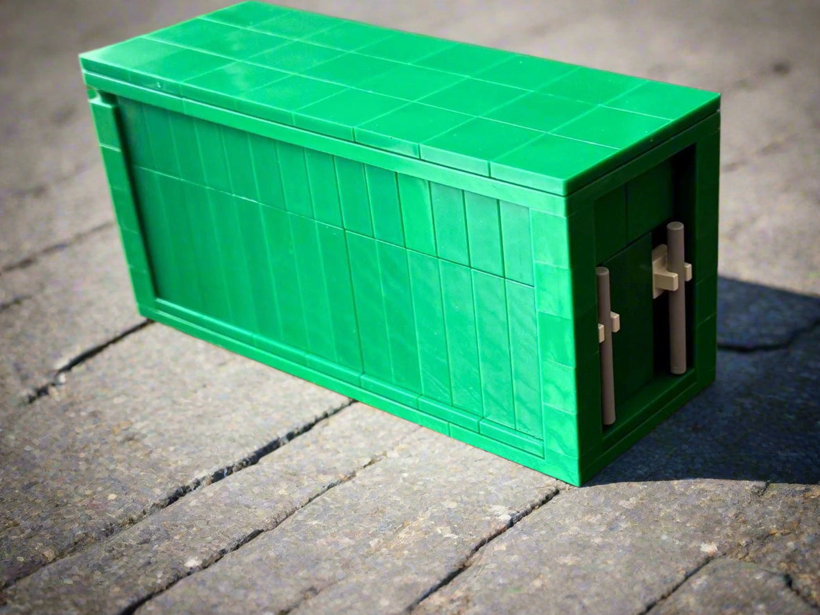 Mini Brick Shipping Container | 5.5” LEGO-Compatible Cargo Crate | Handmade Display Model | Industrial & Desk Decor
