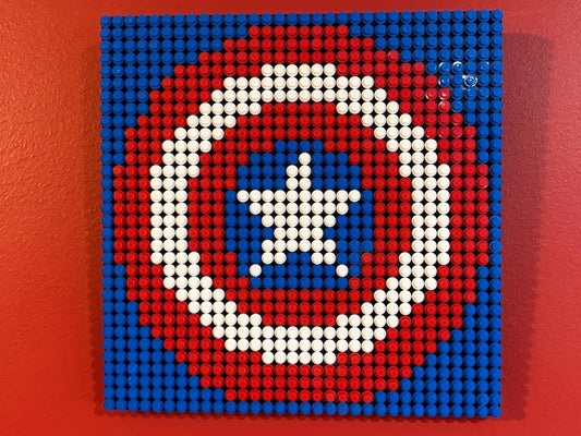 Captain America Shield Pixel Art | 32x32 LEGO-Compatible Mosaic | Superhero Wall Art | Handmade Marvel Decor | 10"x10"
