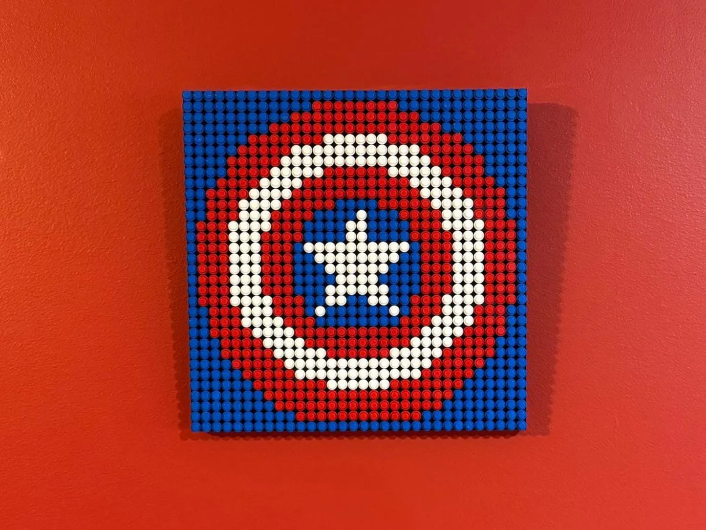 Captain America Shield Pixel Art | 32x32 LEGO-Compatible Mosaic | Superhero Wall Art | Handmade Marvel Decor | 10"x10"
