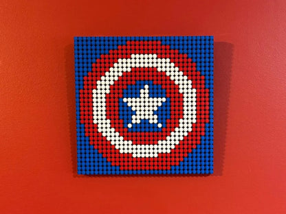 Captain America Shield Pixel Art | 32x32 LEGO-Compatible Mosaic | Superhero Wall Art | Handmade Marvel Decor | 10"x10"