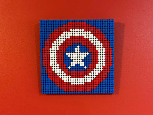 Captain America Shield Pixel Art | 32x32 LEGO-Compatible Mosaic | Superhero Wall Art | Handmade Marvel Decor | 10"x10"