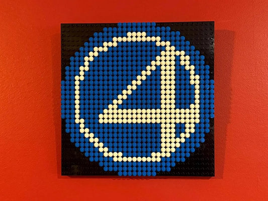 Fantastic Four Logo Pixel Art | 32x32 LEGO-Compatible Brick Mosaic | Superhero Wall Decor | Handmade Comic-Inspired Art | 10"x10"