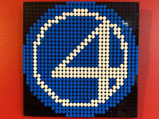 Fantastic Four Logo Pixel Art | 32x32 LEGO-Compatible Brick Mosaic | Superhero Wall Decor | Handmade Comic-Inspired Art | 10"x10"