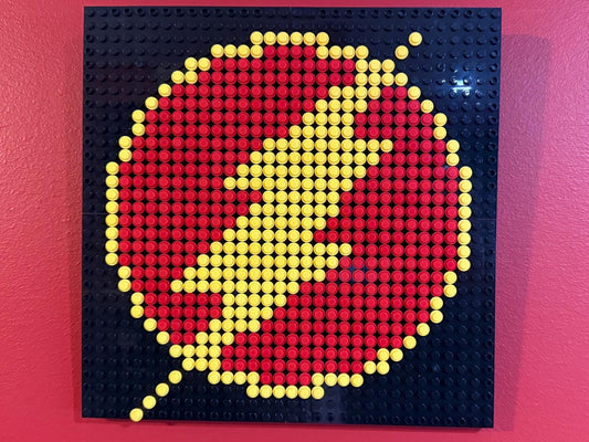The Flash Logo Pixel Art | 32x32 LEGO-Compatible Mosaic | Superhero Lightning Bolt Wall Art | Handmade Brick Decor | 10"x10"
