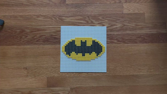Batman Logo Brick Mosaic | 32x32 LEGO-Compatible Pixel Art | Handmade Superhero Wall Art | DC Comics Gift for Fans