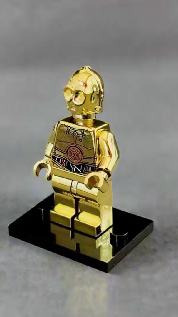 C-3PO Electroplated Gold Chrome – Custom Brick Compatible Minifigure