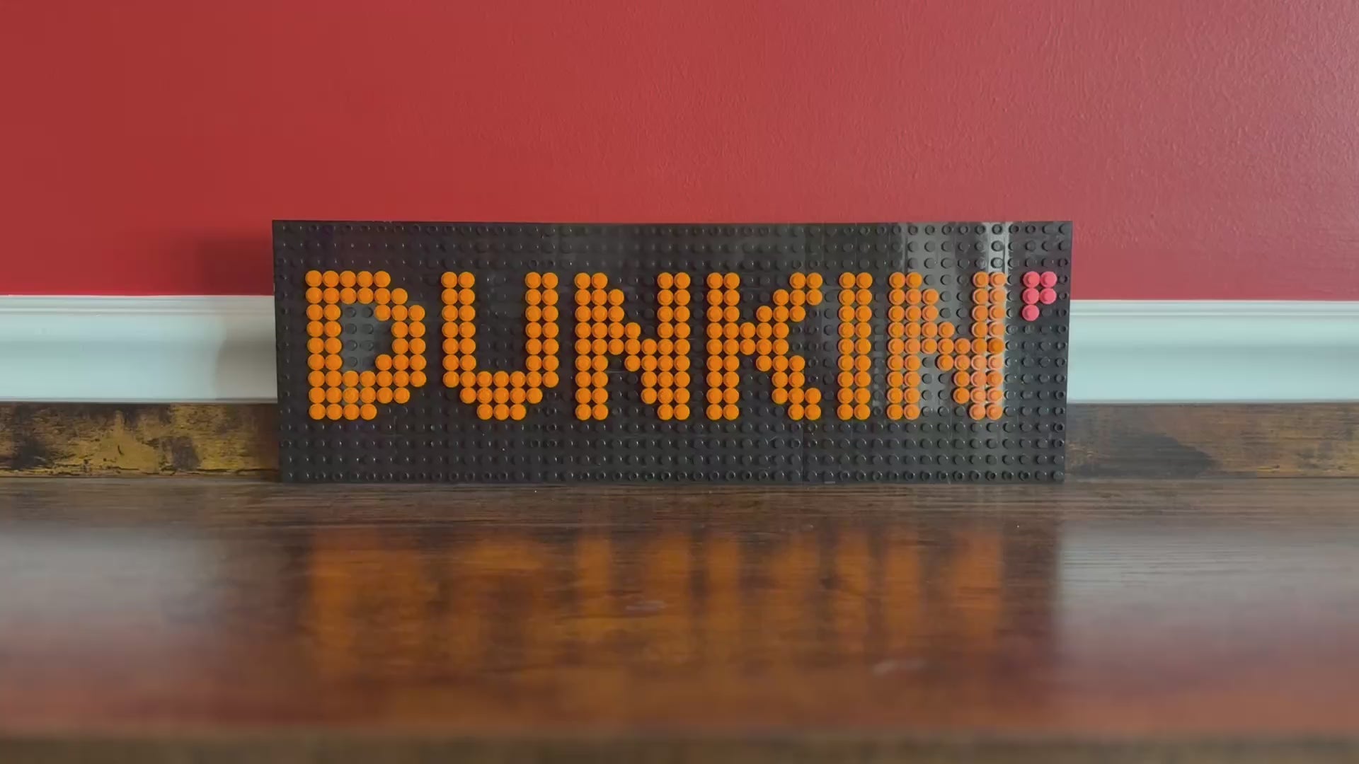 Dunkin Logo Pixel Art | 48x16 Brick Mosaic | Handmade LEGO-Compatible Sign | Coffee Shop Wall Art | Bold Modern Decor