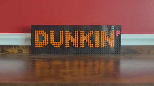 Dunkin Logo Pixel Art | 48x16 Brick Mosaic | Handmade LEGO-Compatible Sign | Coffee Shop Wall Art | Bold Modern Decor