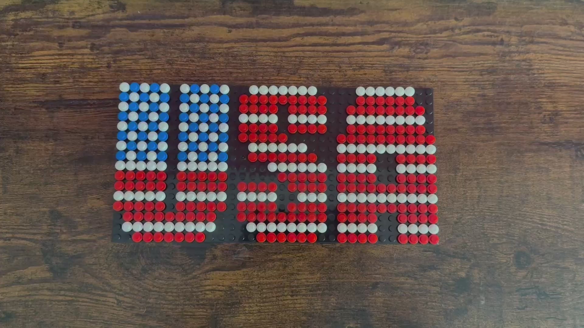Build-It-Yourself DIY USA Flag Brick Sign Kit – 32x16 Studs | Red, White & Blue Mosaic on Black Base