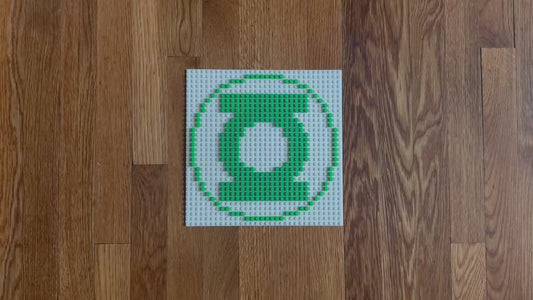 Green Lantern Logo Brick Mosaic | 32x32 LEGO-Compatible Pixel Art | Handmade Superhero Wall Art | DC Comics Fan Gift